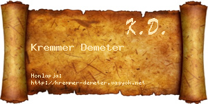 Kremmer Demeter névjegykártya